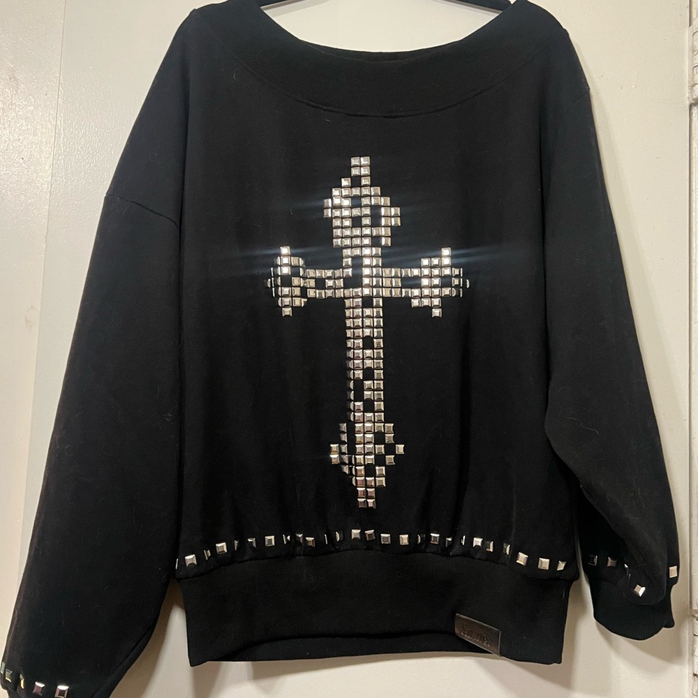 Black Studded Off Shoulder Sweater